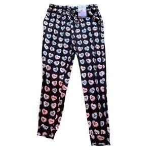 Main and Local Valentines Heart Joggers Black Pink Blue Elastic Waist L
